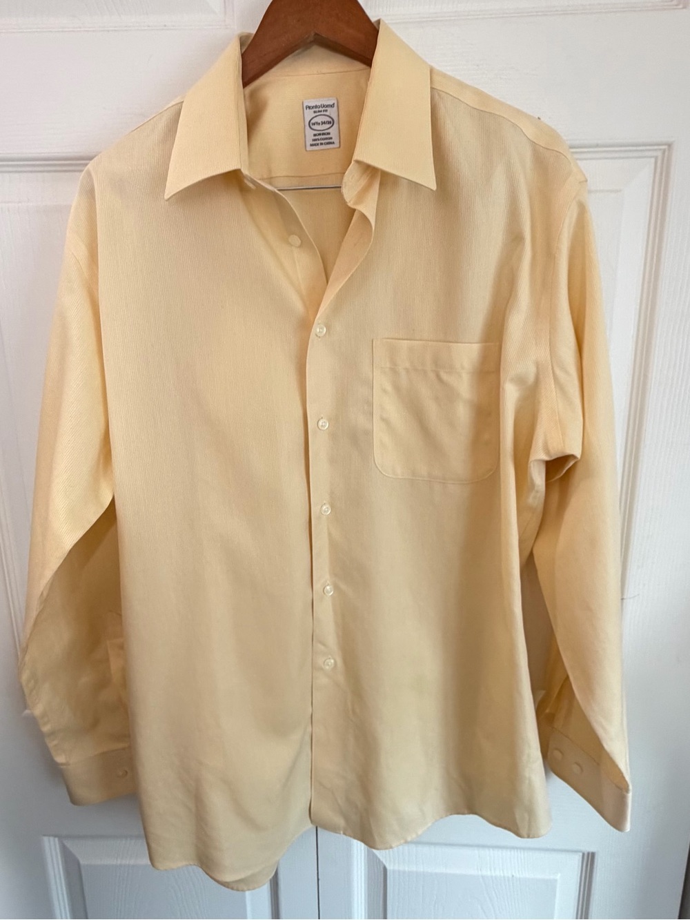 Pronto Uomo Men’s Slim Fit Yellow Non Iron Cotton Dress Shirt 16.5 34/35